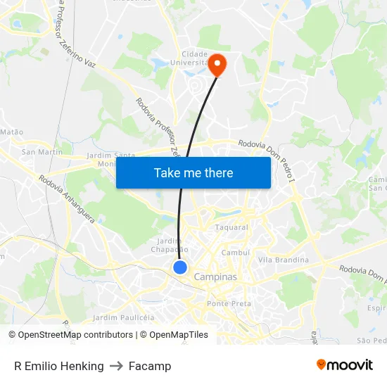 R Emilio Henking to Facamp map