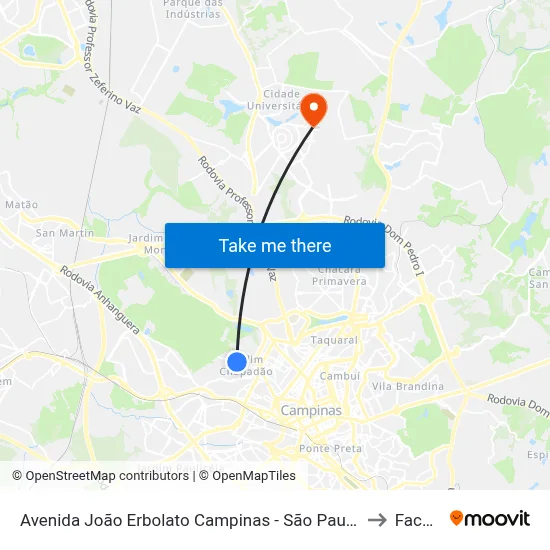 Avenida João Erbolato Campinas - São Paulo 13070 Brasil to Facamp map