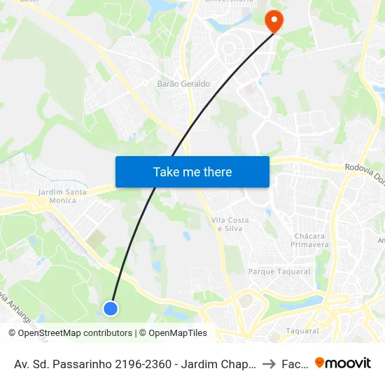 Av. Sd. Passarinho 2196-2360 - Jardim Chapadao Campinas - SP Brasil to Facamp map