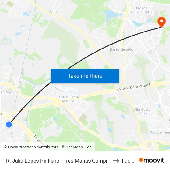 R. Júlia Lopes Pinheiro - Tres Marias Campinas - SP Brasil to Facamp map