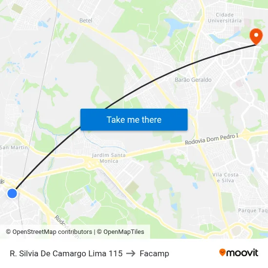 R. Silvia De Camargo Lima 115 to Facamp map