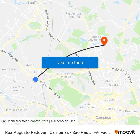 Rua Augusto Padovani Campinas - São Paulo 13068 Brasil to Facamp map