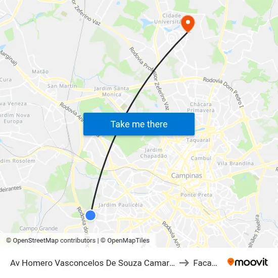 Av Homero Vasconcelos De Souza Camargo to Facamp map
