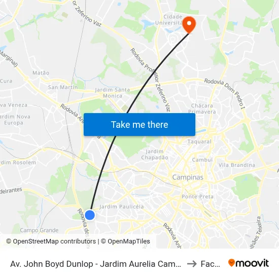 Av. John Boyd Dunlop - Jardim Aurelia Campinas - SP Brasil to Facamp map