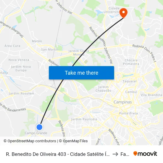 R. Benedito De Oliveira 403 - Cidade Satélite Íris Campinas - SP 13059-611 Brasil to Facamp map