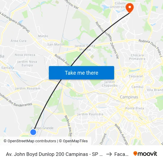 Av. John Boyd Dunlop 200 Campinas - SP Brasil to Facamp map