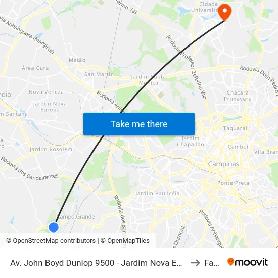 Av. John Boyd Dunlop 9500 - Jardim Nova Esperanca Campinas - SP Brasil to Facamp map
