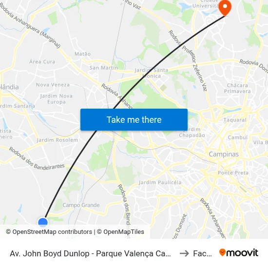 Av. John Boyd Dunlop - Parque Valença Campinas - SP Brasil to Facamp map