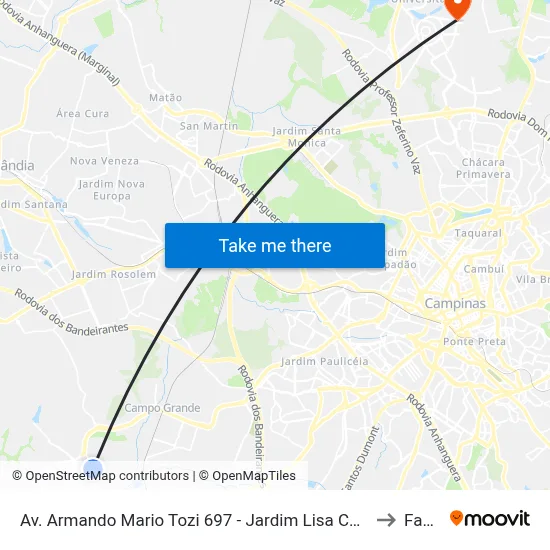 Av. Armando Mario Tozi 697 - Jardim Lisa Campinas - SP 13058-321 Brasil to Facamp map