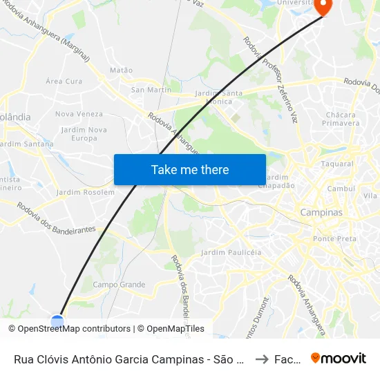 Rua Clóvis Antônio Garcia Campinas - São Paulo 13058 Brasil to Facamp map