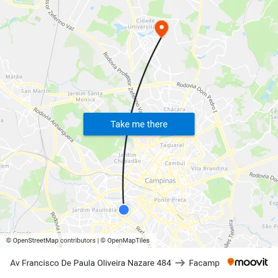 Av Francisco De Paula Oliveira Nazare 484 to Facamp map