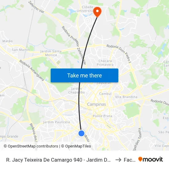 R. Jacy Teixeira De Camargo 940 - Jardim Do Lago Campinas - SP Brasil to Facamp map