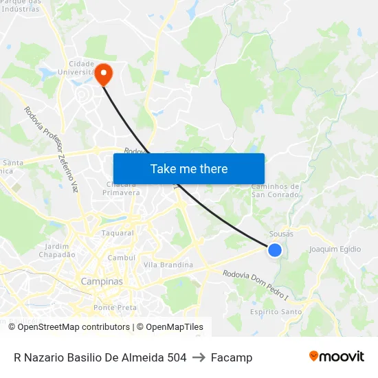 R Nazario Basilio De Almeida 504 to Facamp map