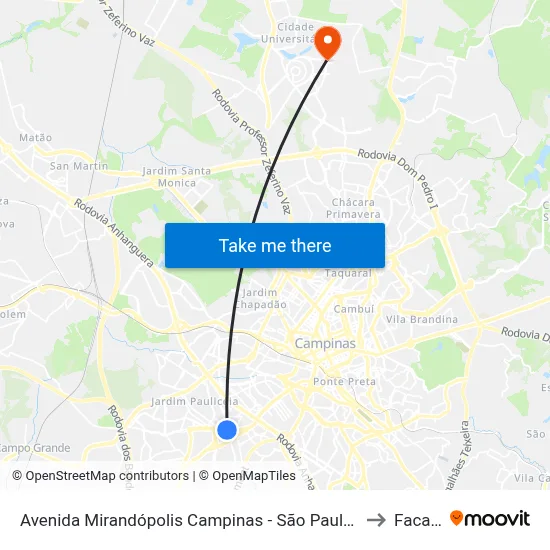 Avenida Mirandópolis Campinas - São Paulo 13050 Brasil to Facamp map