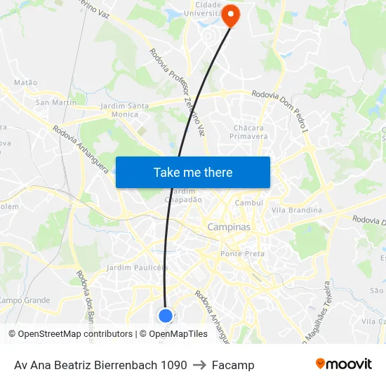 Av Ana Beatriz Bierrenbach 1090 to Facamp map