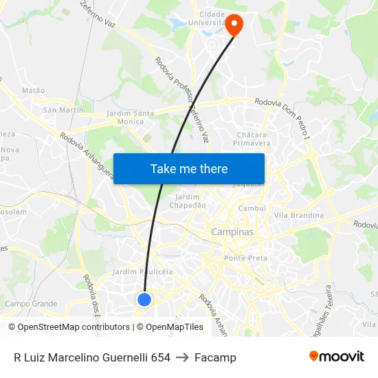 R Luiz Marcelino Guernelli 654 to Facamp map