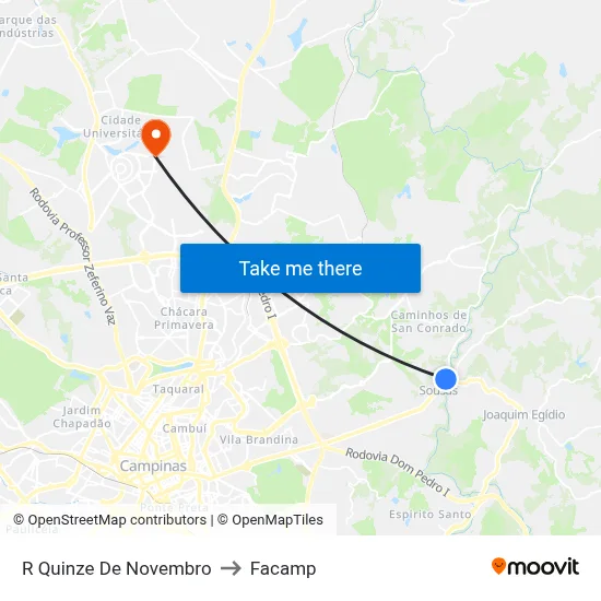 R Quinze De Novembro to Facamp map