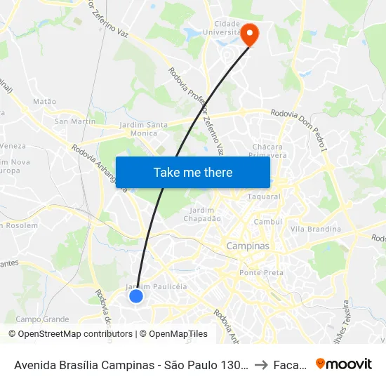 Avenida Brasília Campinas - São Paulo 13060 Brasil to Facamp map