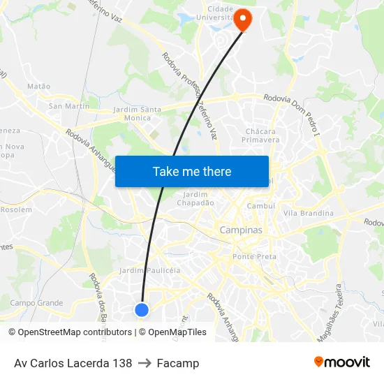 Av Carlos Lacerda 138 to Facamp map