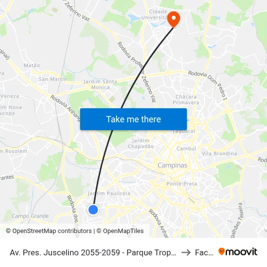 Av. Pres. Juscelino 2055-2059 - Parque Tropical Campinas - SP Brasil to Facamp map