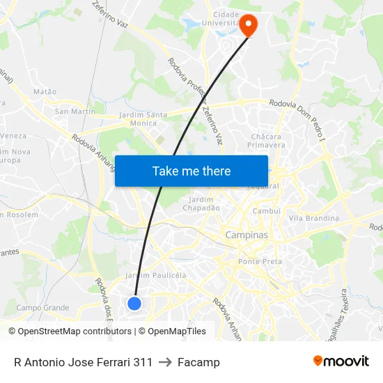 R Antonio Jose Ferrari 311 to Facamp map