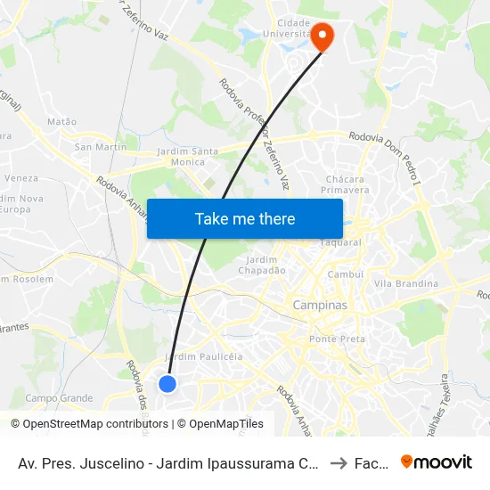 Av. Pres. Juscelino - Jardim Ipaussurama Campinas - SP Brasil to Facamp map