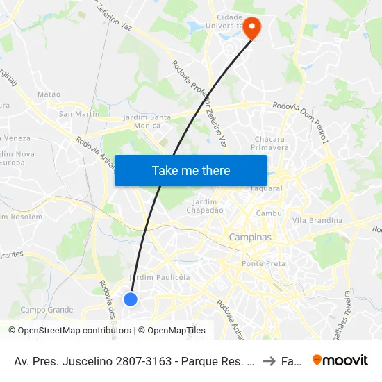 Av. Pres. Juscelino 2807-3163 - Parque Res. Vila União Campinas - SP Brasil to Facamp map