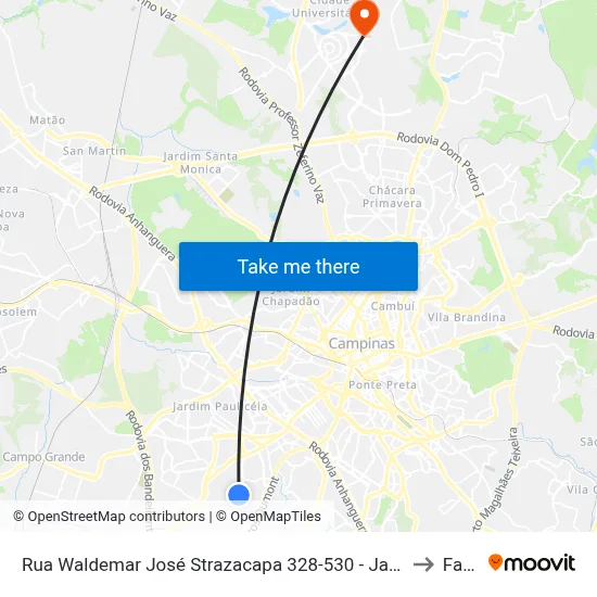 Rua Waldemar José Strazacapa 328-530 - Jardim Indianopolis Campinas - SP Brasil to Facamp map