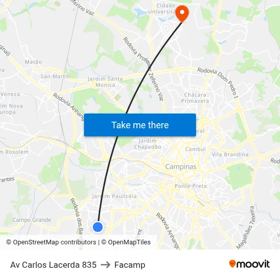Av Carlos Lacerda 835 to Facamp map