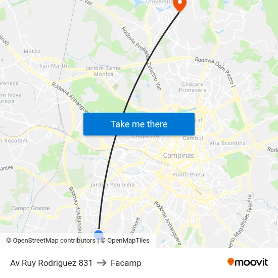 Av Ruy Rodriguez 831 to Facamp map