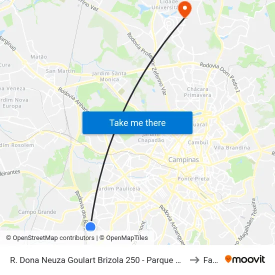 R. Dona Neuza Goulart Brizola 250 - Parque Res. Vila União Campinas - SP Brasil to Facamp map