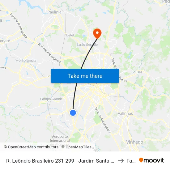 R. Leôncio Brasileiro 231-299 - Jardim Santa Terezinha Campinas - SP 13052-150 Brasil to Facamp map