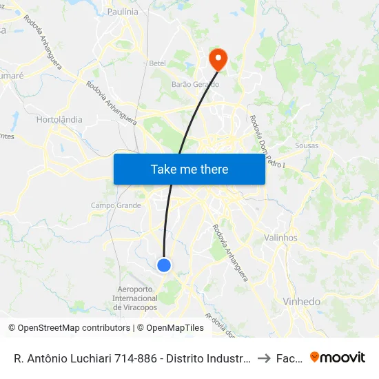 R. Antônio Luchiari 714-886 - Distrito Industrial Campinas - SP Brasil to Facamp map