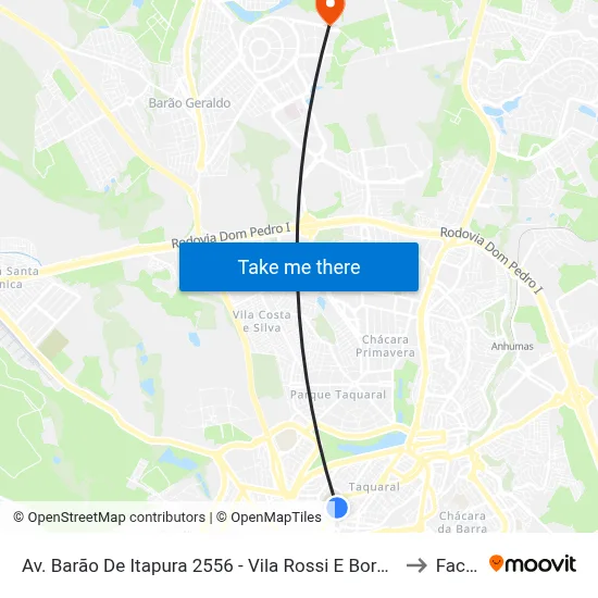 Av. Barão De Itapura 2556 - Vila Rossi E Borchi Campinas - SP Brasil to Facamp map