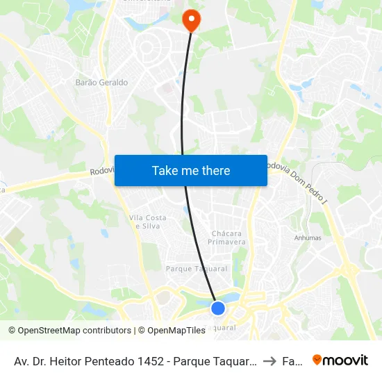 Av. Dr. Heitor Penteado 1452 - Parque Taquaral Campinas - SP 13075-460 Brasil to Facamp map