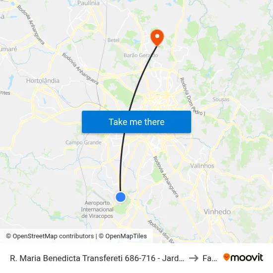 R. Maria Benedicta Transfereti 686-716 - Jardim Nova America Campinas - SP Brasil to Facamp map