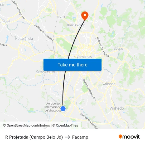 R Projetada (Campo Belo Jd) to Facamp map