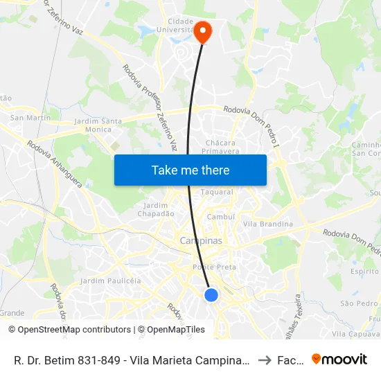 R. Dr. Betim 831-849 - Vila Marieta Campinas - SP 13042-020 Brasil to Facamp map