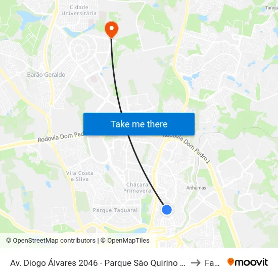 Av. Diogo Álvares 2046 - Parque São Quirino Campinas - SP 13088-221 Brasil to Facamp map