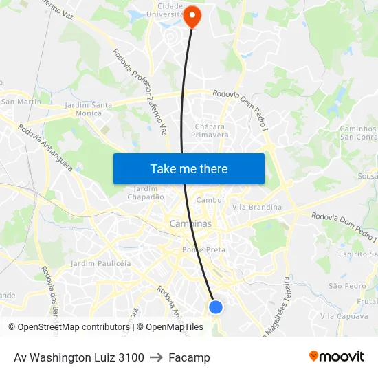 Av Washington Luiz 3100 to Facamp map