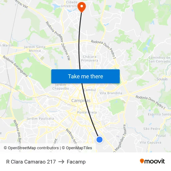 R Clara Camarao 217 to Facamp map