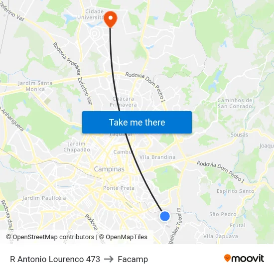 R Antonio Lourenco 473 to Facamp map
