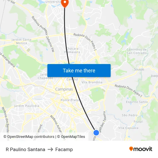 R Paulino Santana to Facamp map