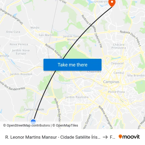 R. Leonor Martins Mansur - Cidade Satélite Íris Campinas - SP Brasil - Cidade Satélite Íris Campinas - SP 13059 Brasil to Facamp map
