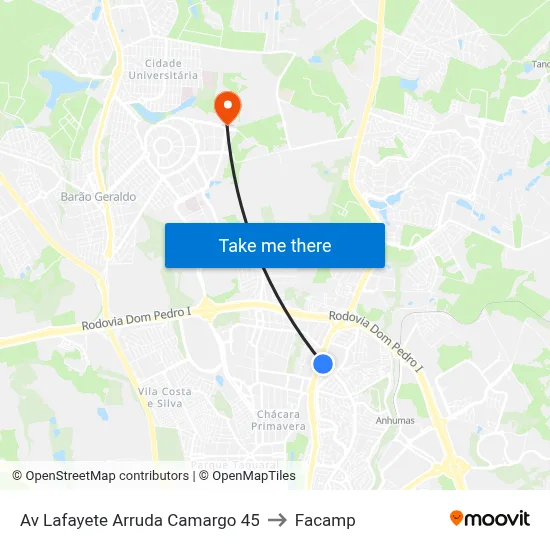 Av Lafayete Arruda Camargo 45 to Facamp map