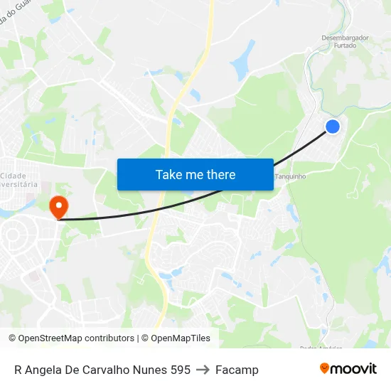 R Angela De Carvalho Nunes 595 to Facamp map