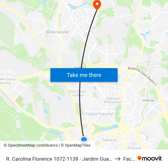 R. Carolina Florence 1072-1138 - Jardim Guanabara Campinas - SP Brasil to Facamp map