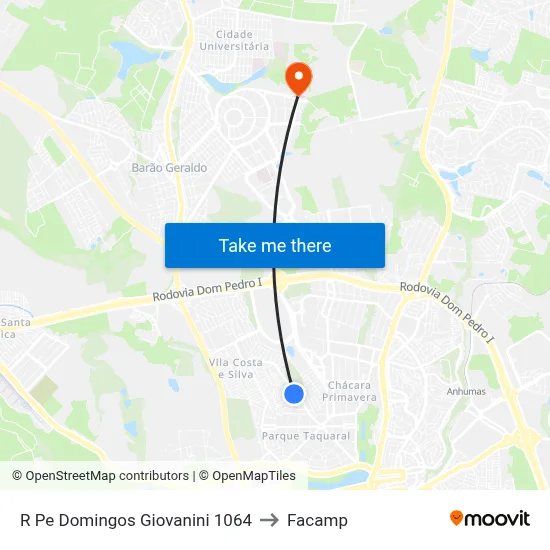R Pe Domingos Giovanini 1064 to Facamp map