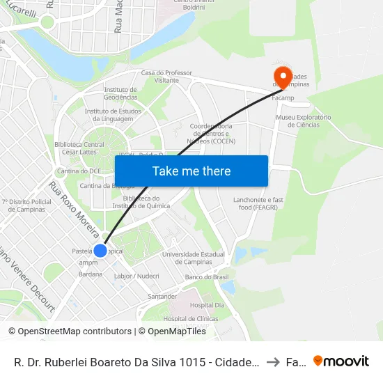 R. Dr. Ruberlei Boareto Da Silva 1015 - Cidade Universitária Campinas - SP 13083-777 Brasil to Facamp map