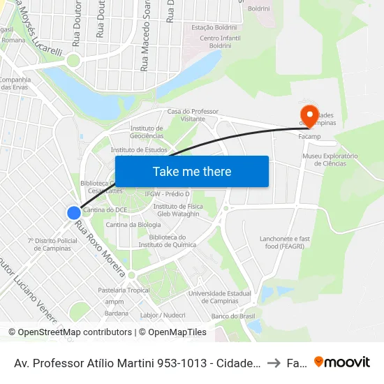 Av. Professor Atílio Martini 953-1013 - Cidade Universitária Campinas - SP 13083-830 Brasil to Facamp map